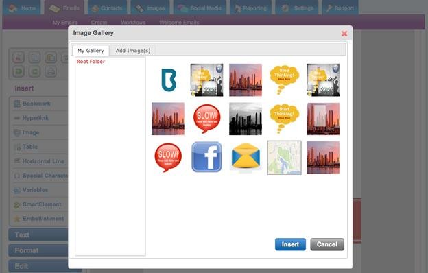 Add images using email template designer screenshot  