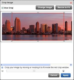 The red box shows you the area of the new image that will be croppeed to fit the available space. Crop images using email template designer screenshot