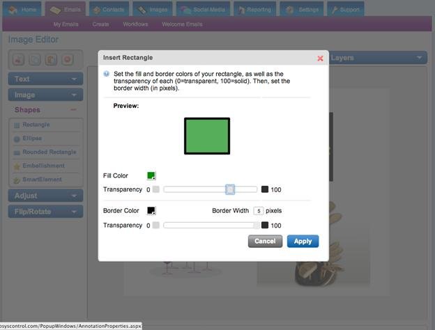 Add shape using email template designer screenshot  