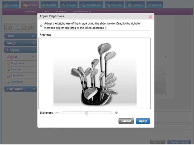 Adjust brightness of image using email template designer screenshot  