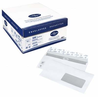 Enveloppes - 110 x 220 mm - avec fenêtre - 35 x 100 mm - 80 g/m2